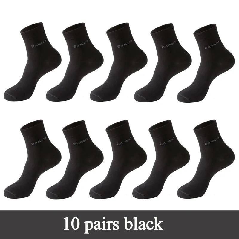 10 Pairs / Lot Bamboo Fiber Socks Men Casual Business Anti-Bacterial Breatheable Men's Crew Socks High Quality Guarantee Sock