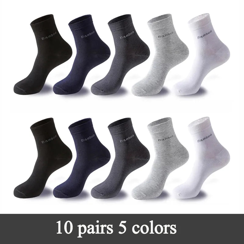 10 Pairs / Lot Bamboo Fiber Socks Men Casual Business Anti-Bacterial Breatheable Men's Crew Socks High Quality Guarantee Sock