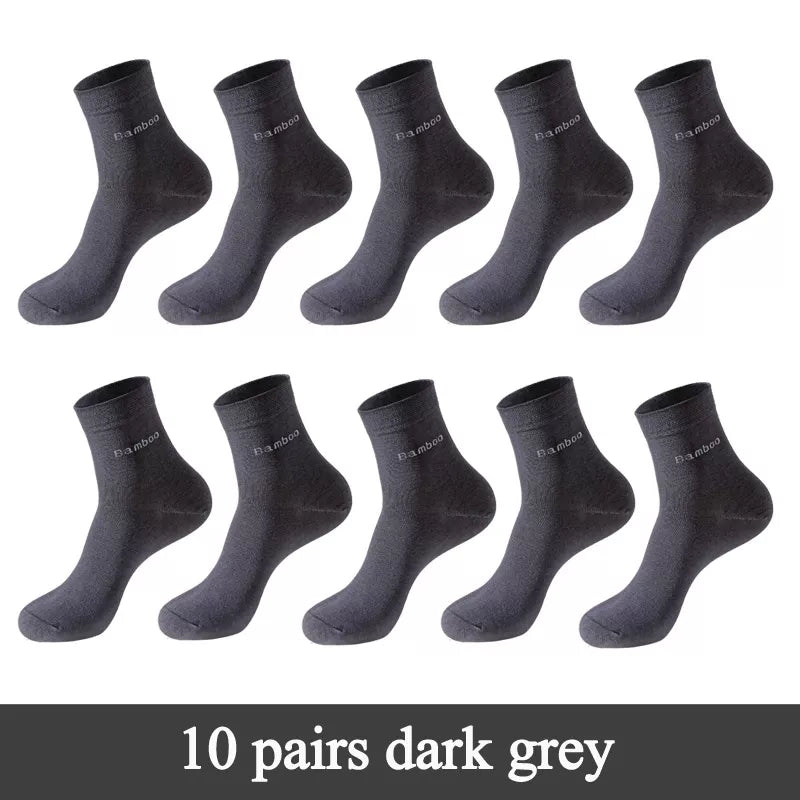 10 Pairs / Lot Bamboo Fiber Socks Men Casual Business Anti-Bacterial Breatheable Men's Crew Socks High Quality Guarantee Sock