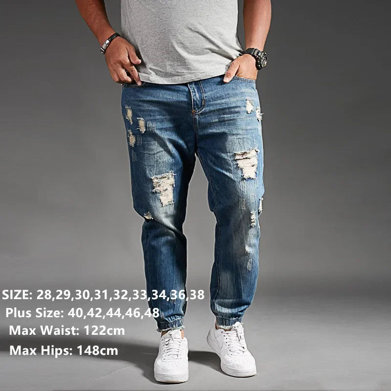 Ripped Jeans for Men Blue Black Denim Mens Jean Homme Harem Hip Hop Plus Size Trousers 44 46 48 Mens Uomo Fashions Jogger Pants