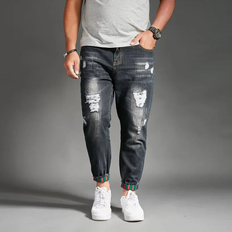 Ripped Jeans for Men Blue Black Denim Mens Jean Homme Harem Hip Hop Plus Size Trousers 44 46 48 Mens Uomo Fashions Jogger Pants