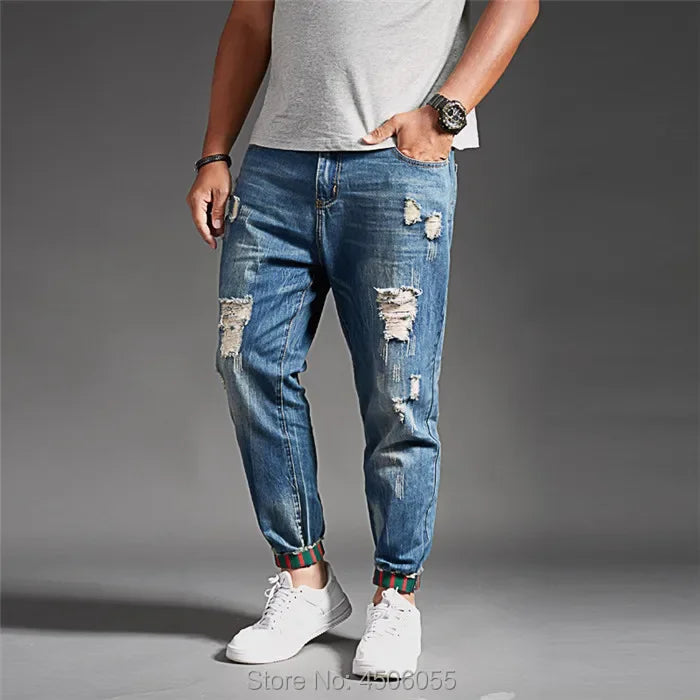 Ripped Jeans for Men Blue Black Denim Mens Jean Homme Harem Hip Hop Plus Size Trousers 44 46 48 Mens Uomo Fashions Jogger Pants