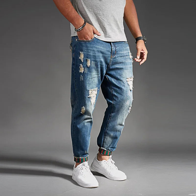 Ripped Jeans for Men Blue Black Denim Mens Jean Homme Harem Hip Hop Plus Size Trousers 44 46 48 Mens Uomo Fashions Jogger Pants